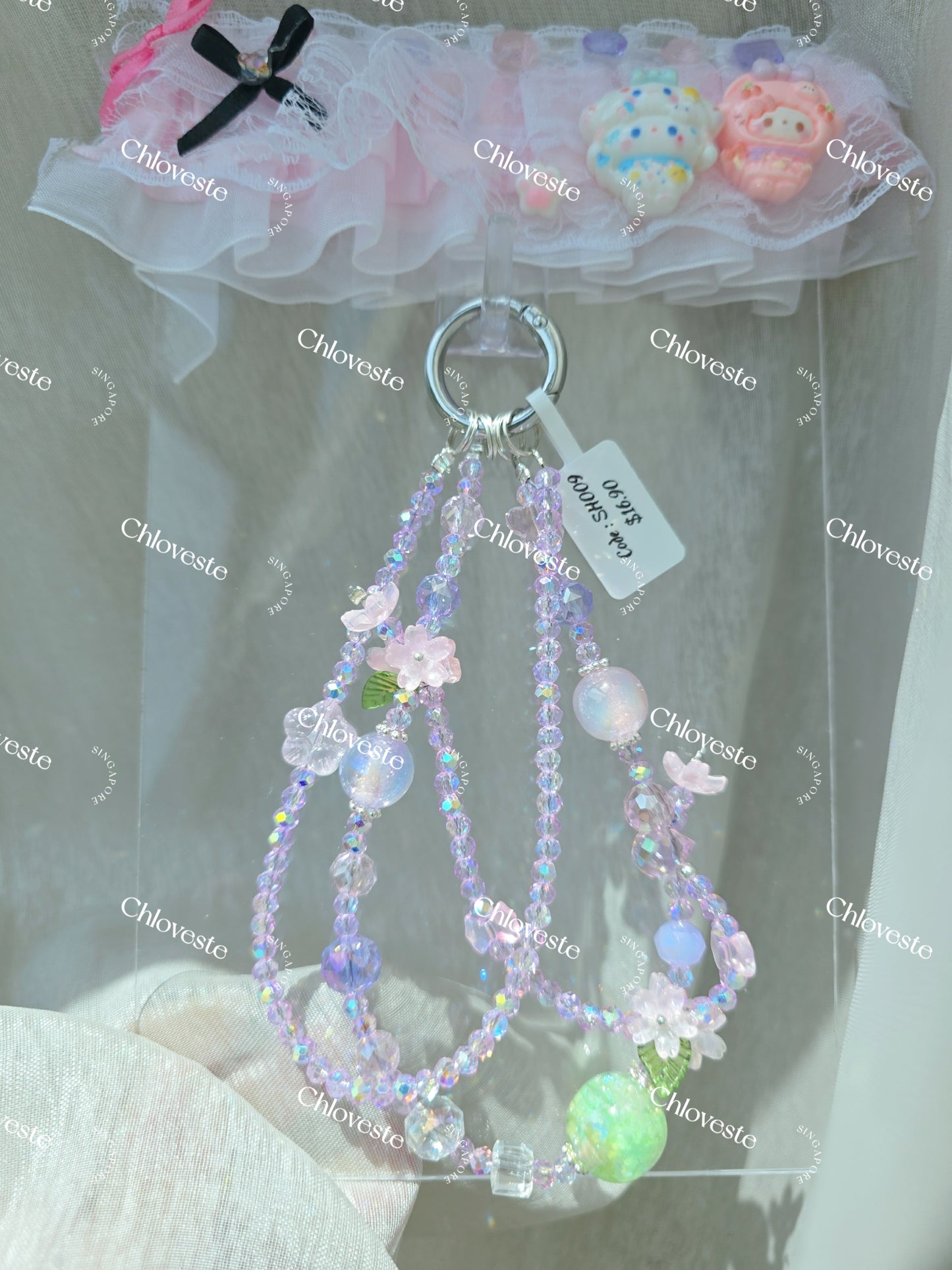 (SH009) Purple x pink flower phone strap