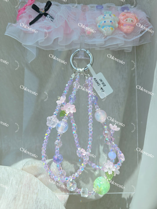 (SH009) Purple x pink flower phone strap