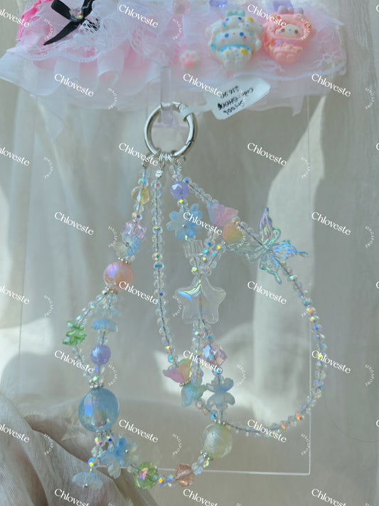 (SH006) Blue butterfly x star and flower phone strap
