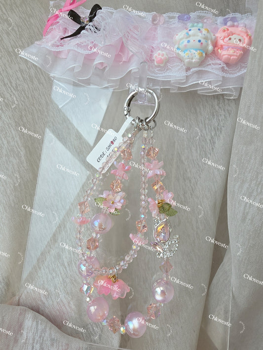 (SH080) Pink flower with swam blink phone strap