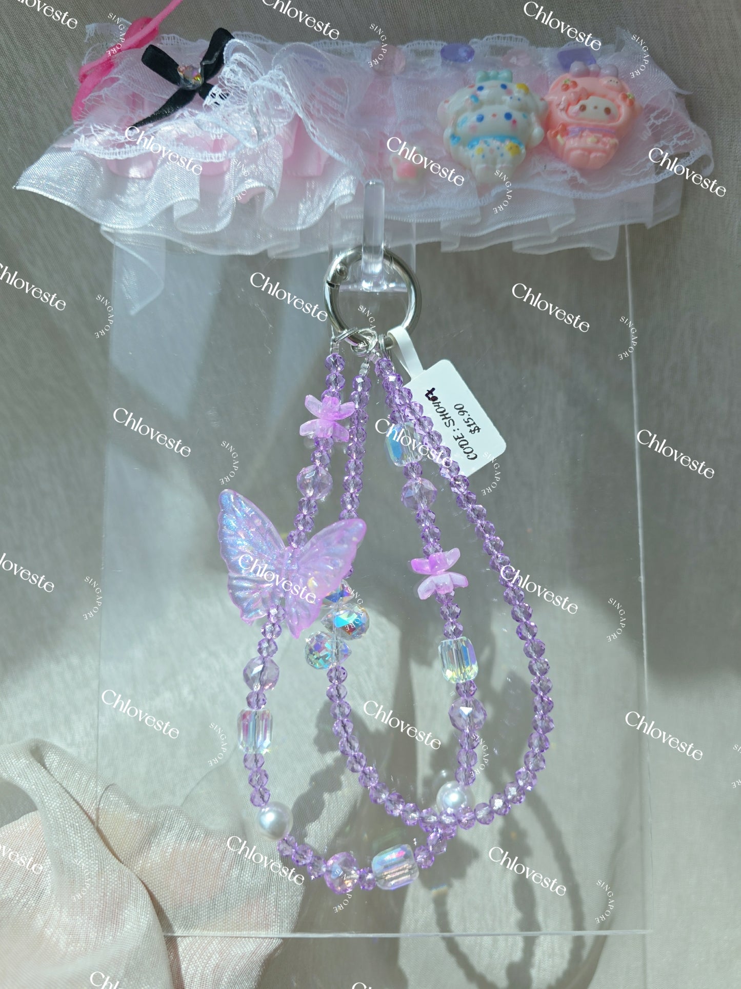 (SH047) Purple butterfly phone strap