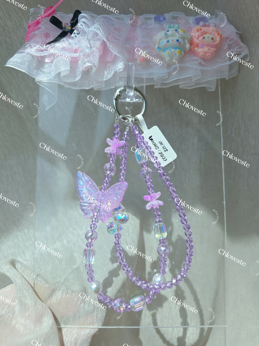 (SH047) Purple butterfly phone strap