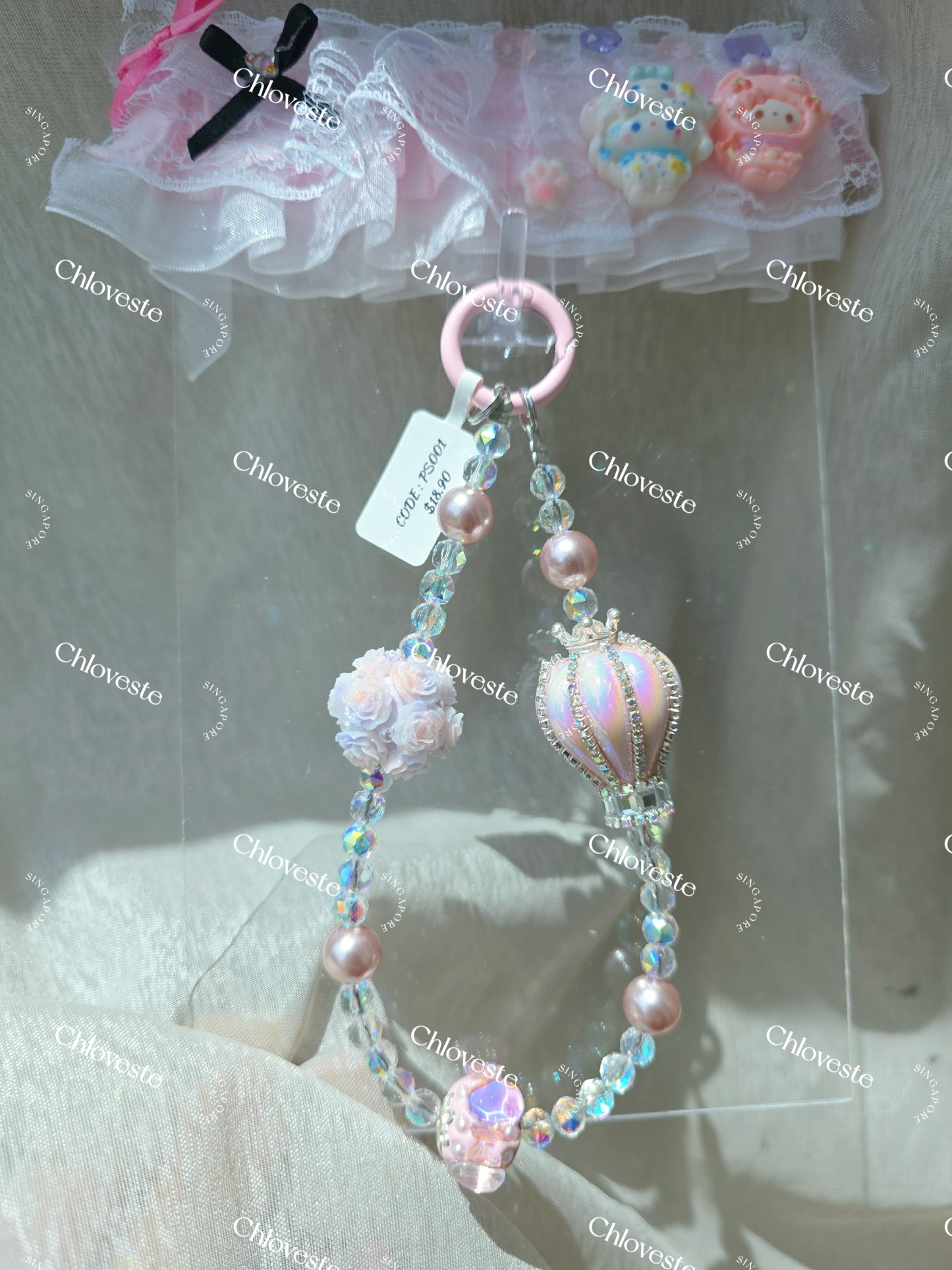 (PS001) Pink blink with hot air balloon phone strap