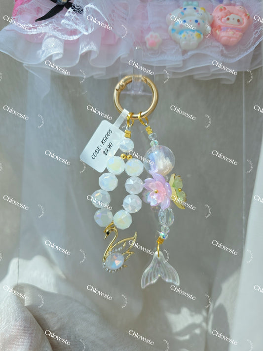 (KG005) Milky white with pink flowers